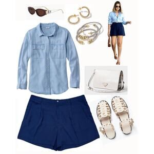 Lauren Ralph Lauren Navy Blue Pleated Georgette Shorts 18W High Rise Wide-Leg